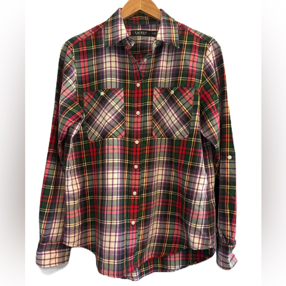 Lauren Ralph Lauren Women’s Plaid Button Down Cotton Shirt Size Medium
